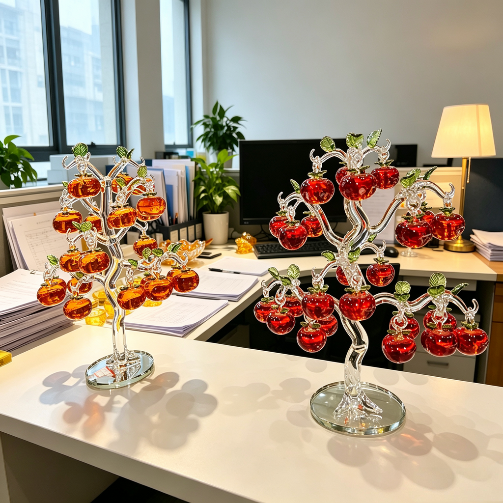Crystal Apple Tree Centerpiece - Elegant Glass Feng Shui Tree for Wealth and Good Luck, Home Office Table Decoration