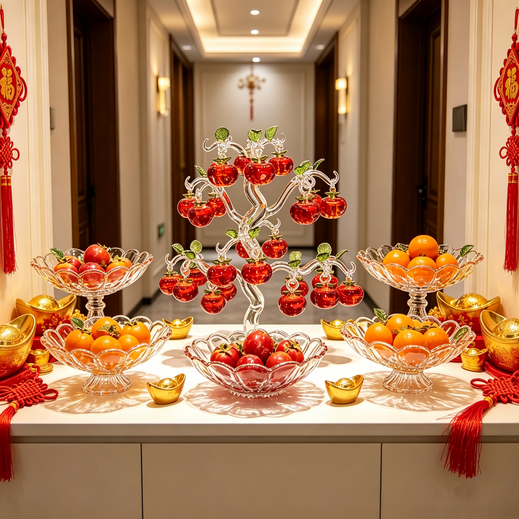Crystal Apple Tree Centerpiece - Elegant Glass Feng Shui Tree for Wealth and Good Luck, Home Office Table Decoration