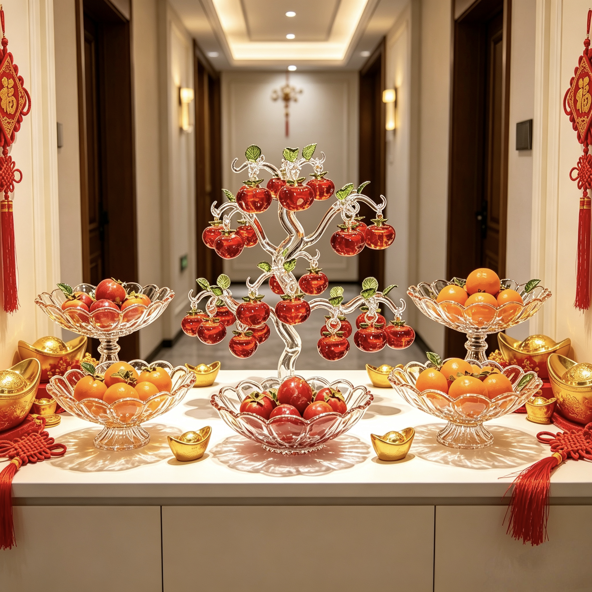 Crystal Apple Tree Centerpiece - Elegant Glass Feng Shui Tree for Wealth and Good Luck, Home Office Table Decoration