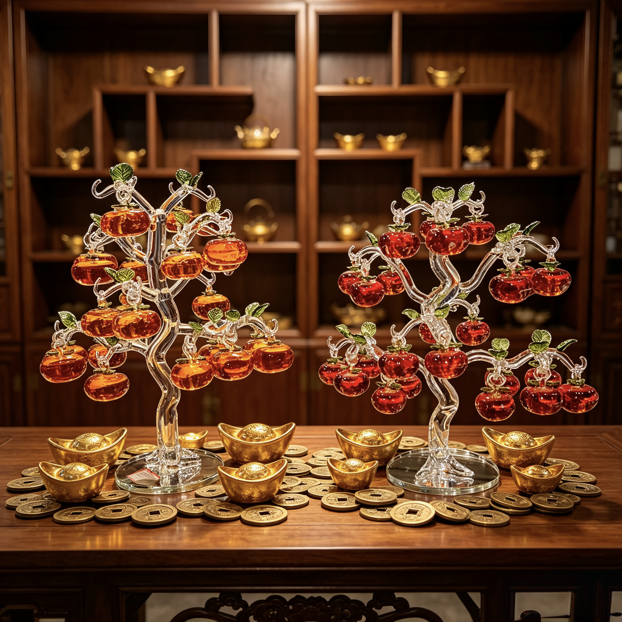 Crystal Apple Tree Centerpiece - Elegant Glass Feng Shui Tree for Wealth and Good Luck, Home Office Table Decoration