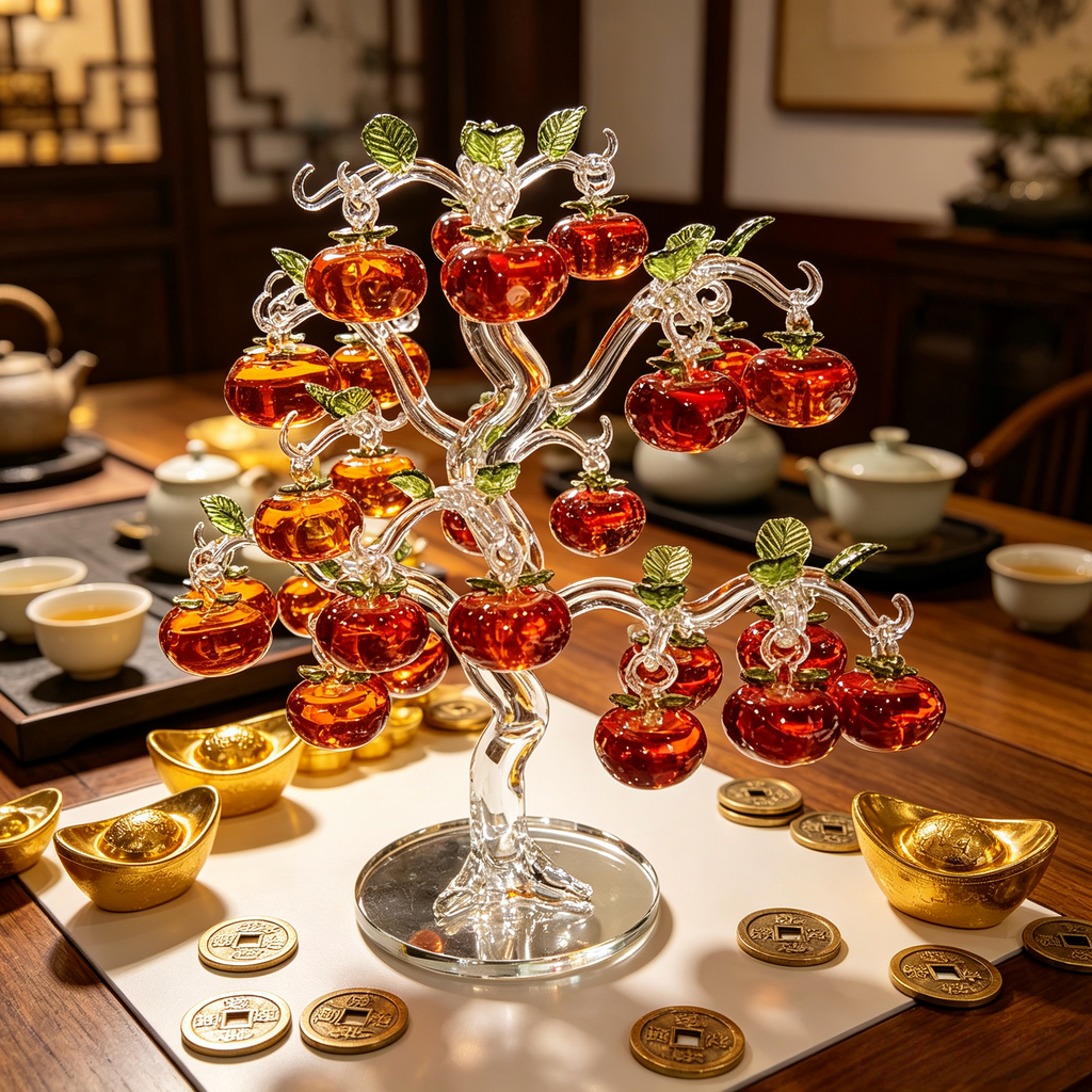 Crystal Apple Tree Centerpiece - Elegant Glass Feng Shui Tree for Wealth and Good Luck, Home Office Table Decoration