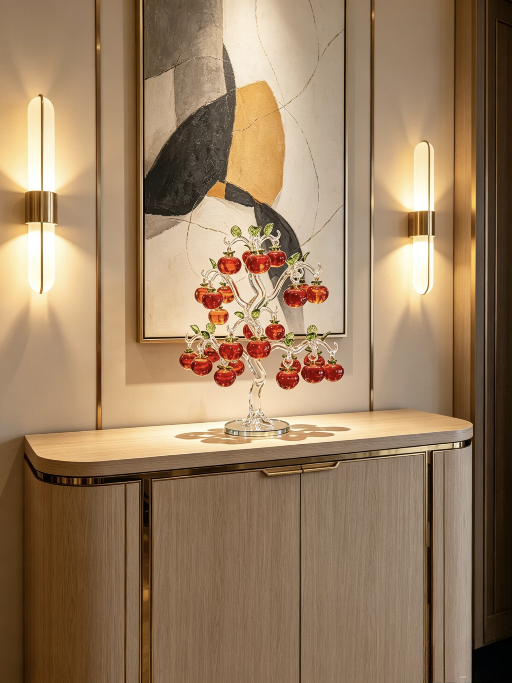 Crystal Apple Tree Centerpiece - Elegant Glass Feng Shui Tree for Wealth and Good Luck, Home Office Table Decoration