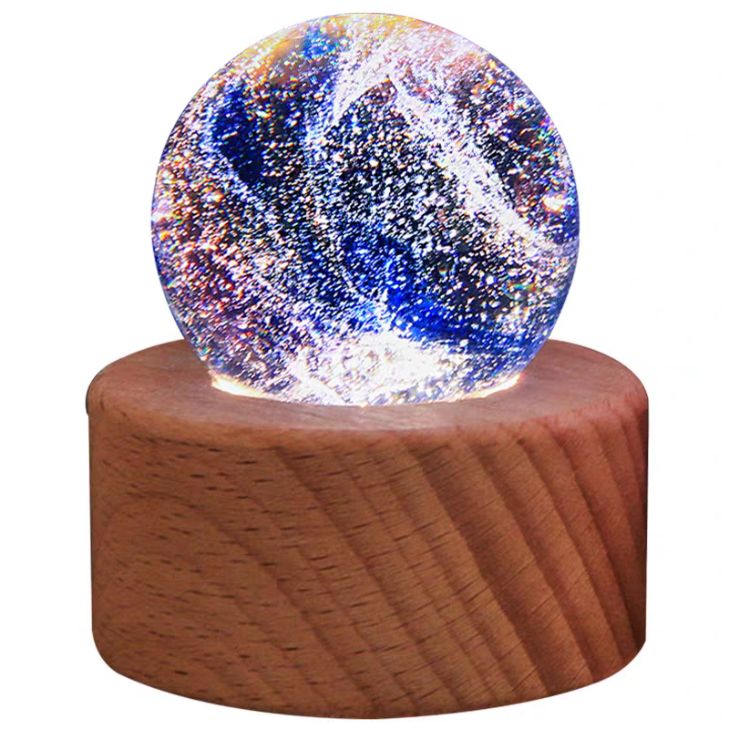 7 Chakra Crystal Healing Spheres Set with LED Wooden Stand